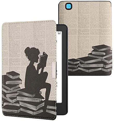 kwmobile Custodia eReader Compatibile con Kobo Aura Edition 2 Cover - eBook Reader Flip Case - nero/beige - Ragazza e Libri