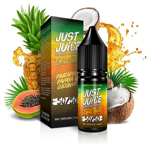 Just Juice Superior E-Liquids Vape Liquid with No Nicotine - Pineapple, Papaya & Coconut Flavour - 10ml Bottle, 50/50 0mg e-Liquid, Nic Free eliquid with Menthol Flavours