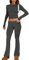 MISSACTIVER Damen Zweiteiliges Outfit Basic Langarm Crop Top und Low Rise Flare Pants Set Lounge 2 Stück Yoga Trainingsanzug, grau dunkel, M