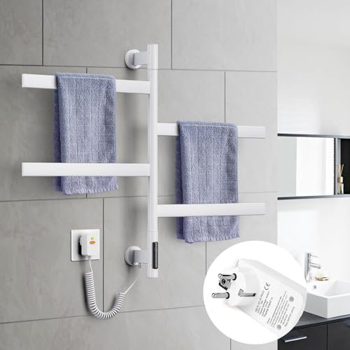 ZOYI 180°Drehung Badezimmer Handtuchhalter, Bad Handtuchtrockner Elektrisch, Handtuchheizkörper elektrisch, Handtuchwärmer elektrisch,140W, 220V,Weiß