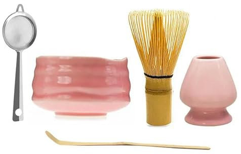 RAEF Japanese Ceramic Glossy Pink Matcha Bowl Macha Tea Whisk Chawan Chasen Holder Scoop Sifter Cup Ceremony Gift Set birthday gifts