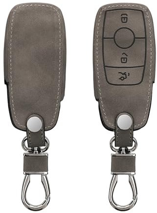 kwmobile Autoschlüssel Hülle kompatibel mit Mercedes Benz Smart Key Autoschlüssel (nur Keyless) - Nubuklederoptik - Kunstleder Schutzhülle Schlüsselhülle Cover - Hellgrau