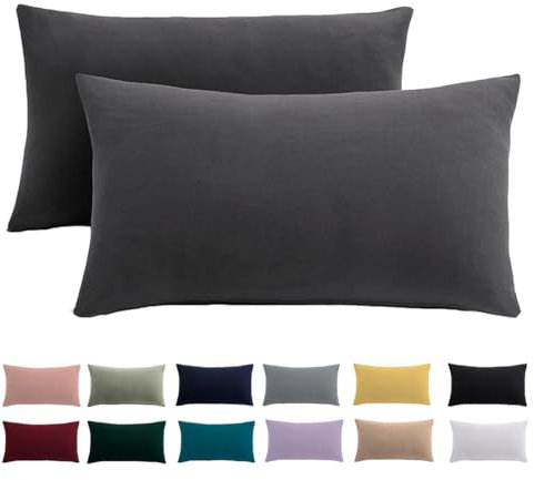 Kissenbezug 30x50 2er Set - Kopfkissenbezug 30 x 50 cm Anthrazit Für Kissen 100% Mikrofaser Kissenhülle Bügelfrei & Knitterfrei mit Reißverschluss