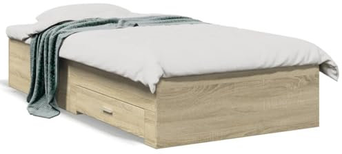 SECOLI Bett mit 2 schubladen 90x190 Bett mit Stauraum Bett 90x190 Bett mit schubladen Einzelbett Jugendbett Kinderbett Holzbett -Sonoma-Eiche-90x190 cm