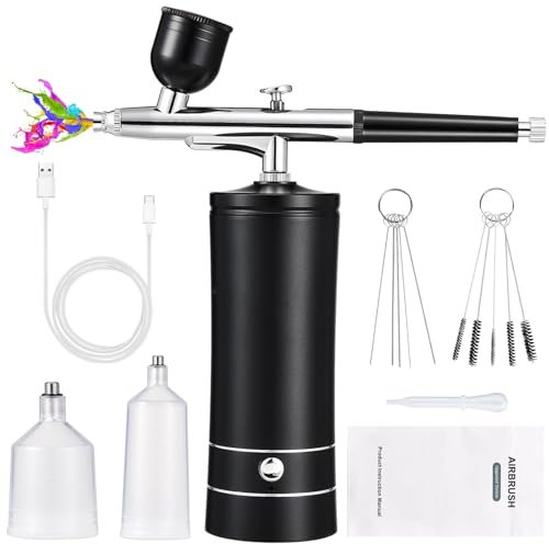 ADWOLT Airbrush Set,27PSI Airbrush Pistole Kompressor,Tragbare Kabellose Airbrush Pistole Für Frisuren,Nageldesign,Tortendekoration,Make-Up,Modellieren