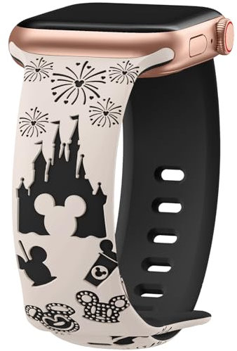 Bracelet Gravé Cartoon Compatible avec Apple Watch 38-49mm - Bicolore, Mignon, en Silicone pour iWatch Se Ultra Serie 9 8 7 6 5 4 3 2 1 - Femme