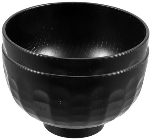 Cuenco JaponéS De Sopa Miso Juego De 2 Piezas DiseñO Tradicional En Negro Ideal Hogar Y Restaurantes, PláStico Resistente Y FáCil De Limpiar