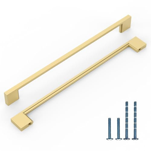 KNOKLOCK Paquete de 6 tiradores de gabinete de cocina de 11.3 pulgadas (288 mm), color dorado cepillado, tiradores para gabinetes de cocina, cajones y armarios