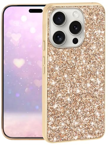 Yarxiawin Effetto Glitter Cover per iPhone 16 Pro Max, Glamour Custodia Silicone Sottile Rosa Bling per Donne Case Brillante Anti-impronta (Gold)