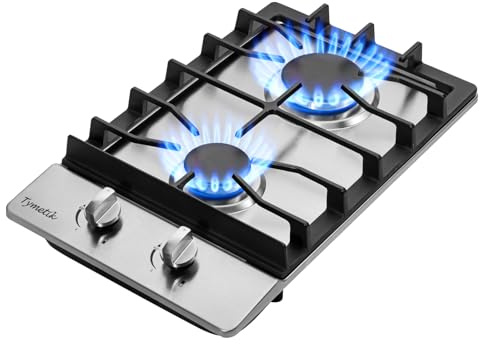 Table de cuisson à gaz de 30,5 cm, 2 brûleurs, cuisinière à gaz intégrée en acier inoxydable, cuisinière à gaz naturel/propane convertible pour extérieur, appartements, camping-cars