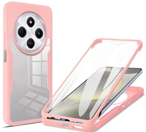 ILING Trasparente Cover per Xiaomi Redmi 14C / Xiaomi Poco C75, 360°Complète Protection Antiurto Custodia con Protezione Schermo Integrata, Ultra Sottile Hard PC Silicone TPU Bumper Caso (Rosa)
