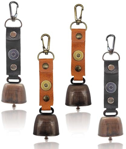 TIANLIN Campanaccio Mucca 4 Pezzi Campanello Metallo, Ciondolo a Forma Campana D'orso Vintage con Moschettone, Campanelle Appendere per Alberi Natale Bovini e Ovini