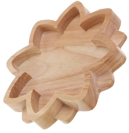 Zerodeko Wooden Lotus Shaped Tray Lotus Flower Decorative Tray Crystal Jewelry Display Storage Plate Wooden Trinket Storage Holder Wood