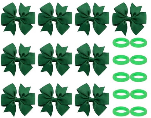 10 Grüne Haarnadeln und Haargummis - Schulhaar-Accessoires, Schleifen-Haar-Accessoires für Mädchen
