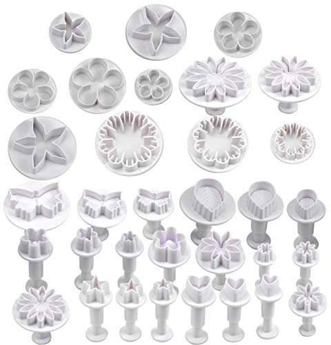 YILANJIN Outils de Décoration de Gâteau, Outils de Modelage de Décoration de Gâteau, Emporte Piece Patisserie pour Cuisson, Plastique Découpoirs Forme de Fleur pour Biscuit, Décoration (Blanc)
