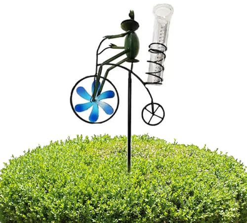 Tier-Regenmesser für den Außenbereich,Wettermesser für den Außenbereich,Vintage Frösche auf Fahrrad Regenmesser | Dekorativer Regenmesser für Gärten, Höfe, Zäune