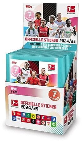 Topps Bundesliga Stickers 24/25 - Displaybox - 50 Päckchen pro Display Box (350 Sticker)!