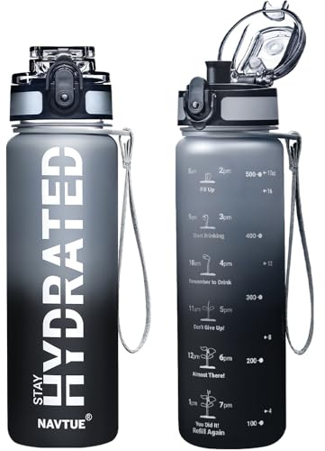 NAVTUE Borraccia sportiva da 470 ml, con indicatore del tempo, bocca larga, motivazionale e a tenuta stagna, in Tritan senza BPA, con tracolla, per palestra, fitness e attività all'aperto (bevanda