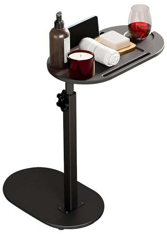 Wooruy Beistelltisch aus Bambus, höhenverstellbar 40–82cm, kompakt，Schwarz | Kompaktes Design mit verstellbarer Höhe, ideal als Sofatisch, Nachttisch und Ablagetisch neben Couch, Bett oder Sessel