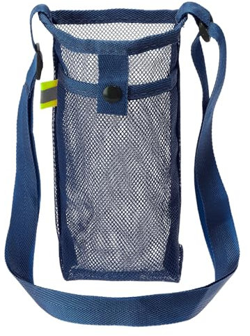 PATIKIL 22mmx13mm Water Bottle Bag, Mesh Portable Bottle Holder Carrier Adjustable Shoulder Strap for Sports Hiking Camping, Dark Blue