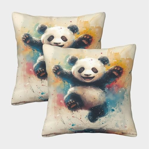 FPAKAKIIE Riesenpanda 3D-Druck Lustig Kissenbezüge 2 Stück Quadratische Für Couchkissen Kissenhülle Sofa Schlafzimmer Wohnzimmer Zimmer Zierkissen 40x40cm