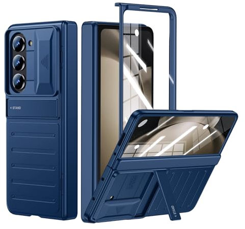 for Samsung Galaxy Z-Fold-5 Case: Stand Case with Screen Protector & Slide Camera Cover - Stylish Lightweight Slim Hinge Protective Cell Phone fold5 5G 2023 Cover for Men Women Blue