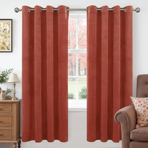 YoungsTex Terrakotta-Samt-Vorhänge, 183 cm Länge, für Wohnzimmer, wärmeisoliert, Fenstervorhänge mit Ösen, Privatsphäre für Schlafzimmer, 2 Paneele, 132 x 183 cm