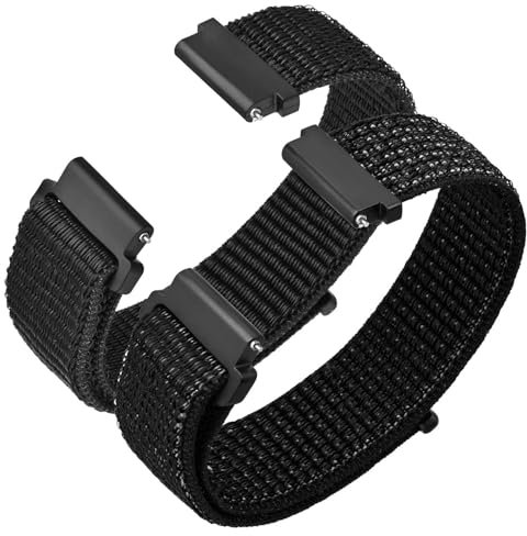ANNEFIT Nylon Sport Watch Straps 22mm, 2 Packs Quick Release Adjustable Replacement Band for Men Women (Black and Reflective Black)
