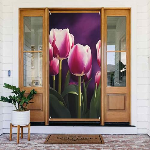 Türabdeckungs-Dekorationen, Tulpen, Türbanner Hintergrund, saisonale Veranda, Türschild, Foto-Hintergrund, Party-Dekoration für drinnen und draußen, Garten, hängendes Banner 80 x 183 cm