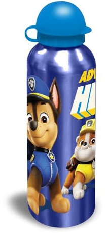Paw Patrol, Borraccia in alluminio per bambini, 500 ml, senza BPA, con tappo ribaltabile, con cannuccia, riutilizzabile, per scuola, viaggi, sport, colore viola