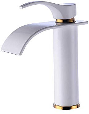 HFERTSCN Küche Kippen Sie auf den neuen Waschbecken-Wasserhahn eines Loch kalte Hitze Wasserfall Zapftaps Badezimmer Waschbecken Water-Tap 195 mm Gefäßhahn (weiß) FANDIAO