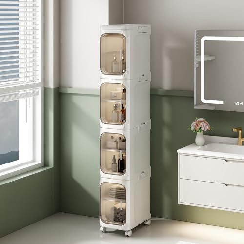NETEL 4 niveles Cajas Almacenaje Plastico,mueble estrecho baño con ruedas,mueble columna cocina Con separadores extraíbles,20 x 33 x 127 cm
