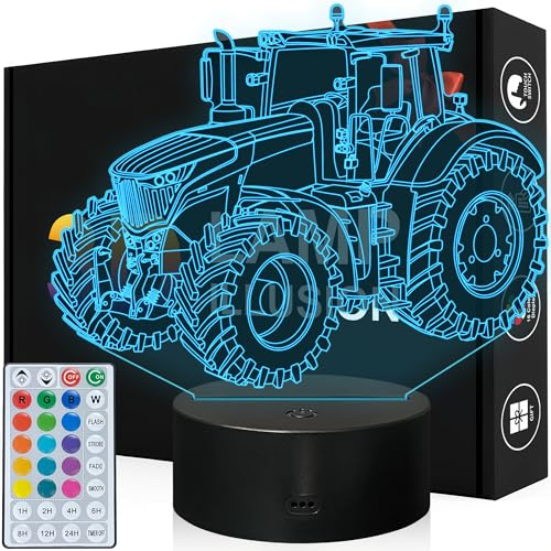 Magiclux 3D Traktor Nachtlicht Kinder, LED Trecker Lampe Dimmbar | 16 Farben & 4 Modi, Fernbedienung & Touch, Dual-Power USB/Batterie, Deko Kinderzimmer, Geschenk für Jungen Mädchen