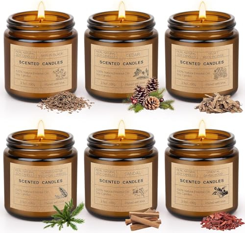 6 PCS Bougie Parfumées, La Durée Totale de Combustion est de 120 Heures | 6 x 100 g de Cire de Soja, Pour Homme et Femme, Petits Cadeaux Pour Anniversaire, Fête des Mères, Fête des Pères