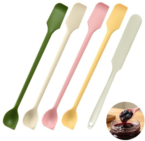 Mini Silicone Spatula Set, 5 Pcs Double Headed Jar Scrapers for Baking | BPA-Free, Heat-Resistant Material and Non-Stick Edges Portion Jam, Cheese and Breakfast Spreads, with 4 Colours to Sort