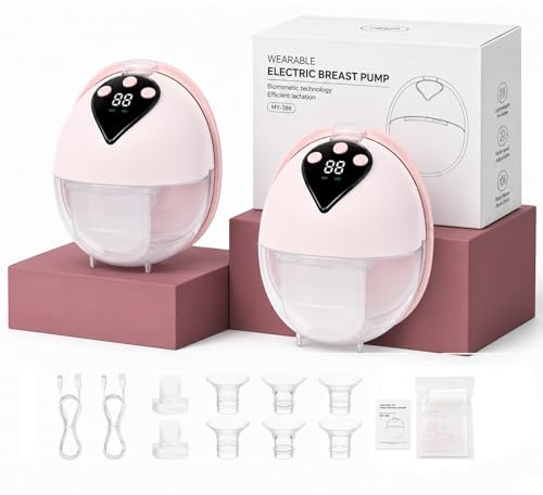 Elektrische Milchpumpe Handsfree Tragbar Rosa (2 Packs) | 4 Modi & 12 Stufen, BPA-Free, Wiederaufladbar, inkl. 18/21/24 mm Flansche & Zubehör, für Zuhause & Unterwegs