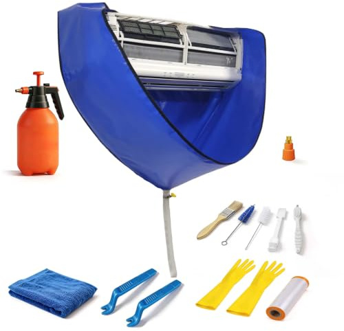 ZSPLIT-MAIR Kit Nettoyage climatisation Split, Housse de Nettoyage climatiseur Anti-éclaboussures Professionnelle avec pulvérisateur à Pression 2L, pour climatiseur Mural Maison, Bleu L