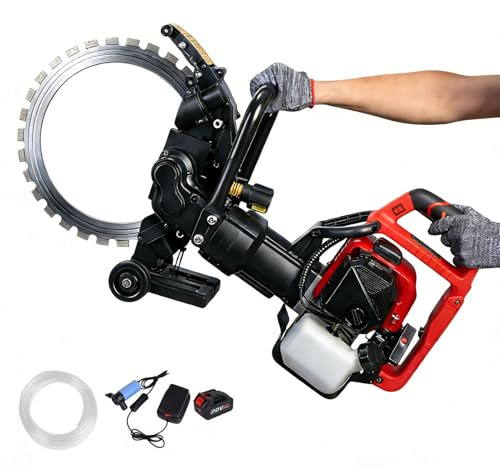 Cordless Gas Concrete Cutter, 52CC Power Saw, 4800W with 16 Inch Blade for 12 Inch Cutting Depth, Wet Cut Design for Road/Bridge/Window Applications