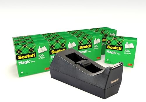 Scotch Desktop Tape Dispenser C38, Black + Scotch Magic Tape 12 Rolls 19 mm x 33 m - Ideal For School, Home and Office