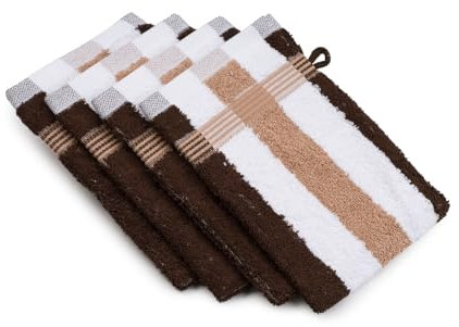Gözze - New York Gant de Toilette à rayures, Lot de 4, Doux et absorbant, 100% Coton, 17 x 24 cm - Marron/Blanc/Nocca