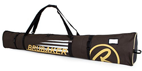 BRUBAKER Skitasche Carver Champion Braun Beige - Gepolsterter Skisack für 1 Paar Ski und Stöcke - Reißfester Ski Bag 190 x 34 x 34 cm