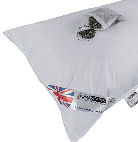 Homescapes Lavendelkissen für Rücken- und Bauchschläfer, 48 x 74 cm, Kopfkissen mit integriertem Lavendel-Säckchen und Super-Mikrofaser-Füllung, Gesundheitskissen