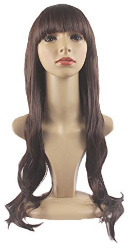 Xiaoyu sexy und charmante Damen flache Pony lange lockige Perücke - dunkelbraun