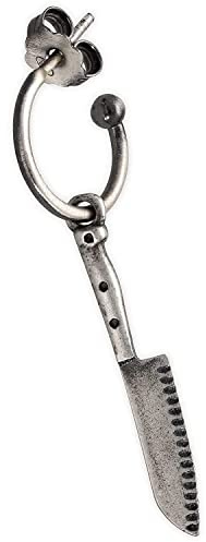 Chef's Knife Earring for Men 925 Sterling Silver Oxidised, Cook Chef Kitchen Men's Jewellery, Hypoallergenic and Nickel-Free, Single - Handmade by Emmanuela