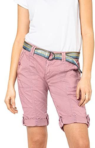 FRESH MADE Damen Bermuda Shorts mit glänzendem Gürtel Dark-Rose M