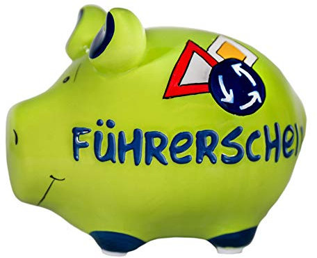 Premium Weddings Sparschwein Führerschein ca. 12,5 x 9 cm handgefertigt aus Keramik - Sparbüchse Spardose lustiges Sparschwein