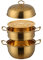 SUNSENGEUR 3 Tier Premium Heavy Duty Stainless Steel Steamer Pot Set Includes 2 Tier Cooking Pot, 1 Steaming Septa and Pot Lid | Stack, Steam Pot Set for All Cooking Surfaces -Gold