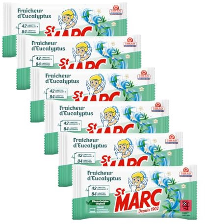St Marc Lot de 6 sachets de 42 Lingettes Biodégradables Nettoyantes et Désinfectantes aux Huiles Essentielles d'Eucalyptus