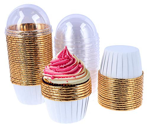 FADACAI 50 Pieces Cupcake Ramekins, 7oz 154ml Cupcake Cases, Disposable Ramekins for Cupcakes, Cupcake Cups with Lids, Muffin Cupcake Baking Cup for Wedding Birthday Party