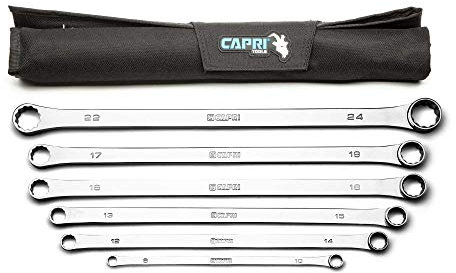 Capri Tools 0 Degree Offset Extra Long Box End Wrench Set (6-Piece Metric (8-24 mm) / Storage Pouch) (CP11800-6MPK-JP)